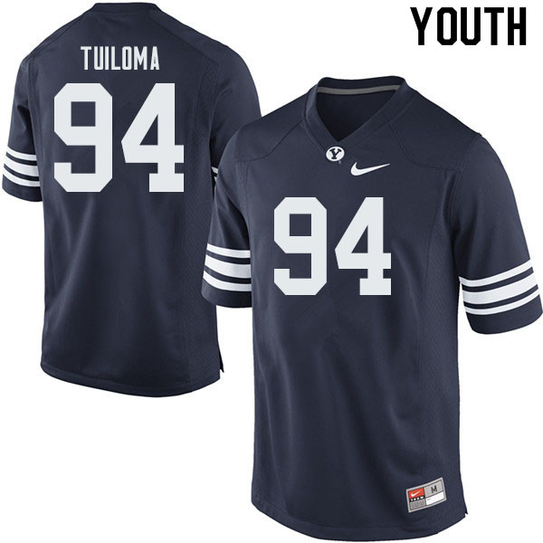 Youth #94 Jeddy Tuiloma BYU Cougars College Football Jerseys Sale-Navy